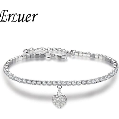 ERLUER Trendy Silver Color Heart Bracelets & Bangles for women Cubic Zirconia elegant fashion wedding Bracelets Jewelry