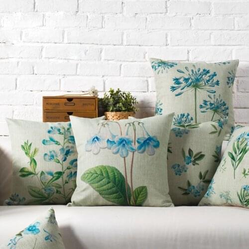European Garden Flower Plant Pillow Leaf Floral Cushion Cover Decorative Home Decor Decoration Sofa Green Blue Pillow Case