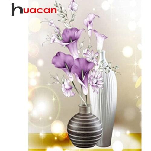 Huacan 5d Diamond Painting Kit Flower Decor For Home Picture Of Rhinestones Mosaic Vase Handicraft Diamond Art