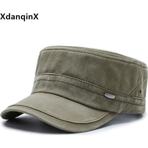XdanqinX Snapback Cap Mens Flat Cap Retro Army Military Hats Adjustable Size Male Bone Simple Casual Cotton Sports Caps Dad Hat