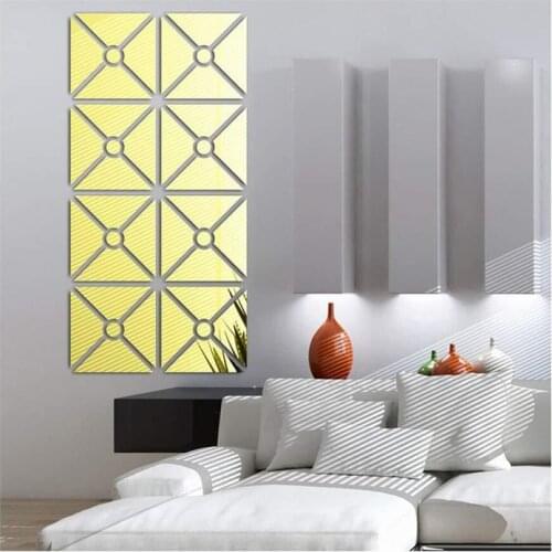 Square Mirror Acrylic 3D Wall Stickers Living Room TV Backdrop DIY Art Wall Decor Home Entrance Mirror Wall Stickers Decoration
