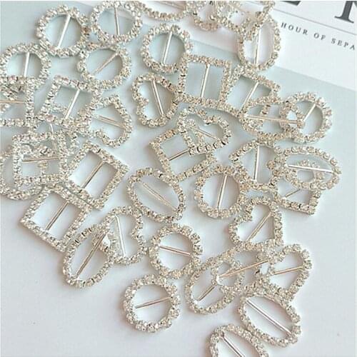 20pcs/lot Bling Metal Rhinestone Buckle Sliders For Bags Clear Crystal Ribbon Buckles For Wedding Decoration DIY accessories
