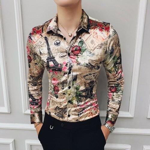 Fashion Print Flannel Clothing Winter Stylish Party Dress Long Sleeves New Shirts Casual Baroque Velvet Shirts Mens Silk Shirts