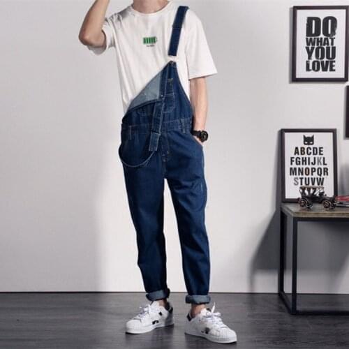 Fashion Mens Slim Fit Long Denim Overalls Suspender Hole Ripped Jeans Hip Hop Casual Rompers Pencil Pants Man Jumpsuit Big Size