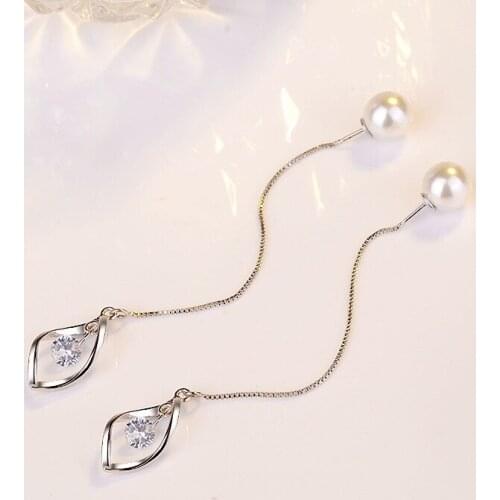 Fashion Simple Long Earrings With Zircon Elegant Charm Tassel Drop Earrings Dainty Pearl Jewelry For Women Wedding New Year Gift