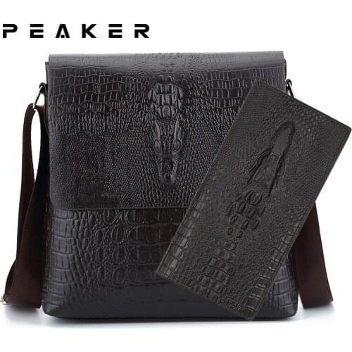 Peaker Alligator Pattern Mens Shoulder Bag With Wallet Mens Bag For Phone Men Husband Handbag Leather Waterproof Messenger Bag