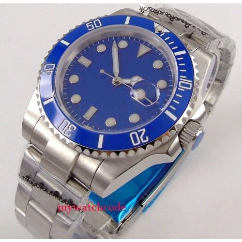 40mm bliger blue sterile dial stainless steel strap Ceramic Bezel sapphire glass automatic mens watch 268