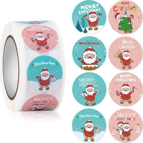 500pcs Merry Christmas Stickers Labels Round Cartoon Christmas Cartoon Labels for Xmas Gifts Envelope Seals Shipping Packaging