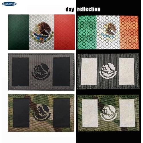 Embroidered velcros Patches Mexico Flag IR Reflective Mexican Flags Tactical Army Military Emblem Appliques 3D Embroidery Badges
