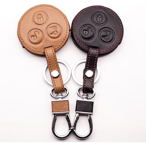 Genuine Leather Car Keychain Key Fob Case Cover Key cases For Mercedes-Benz Smart Fortwo Forfour City Roadster 3 buttons keys