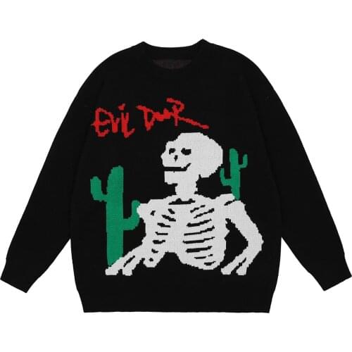 New Oversized Mens Pullovers Winter Couple Harajuku Sweaters Casual Japanese Skeleton Graphic Streetwear Women Sweater Clothing