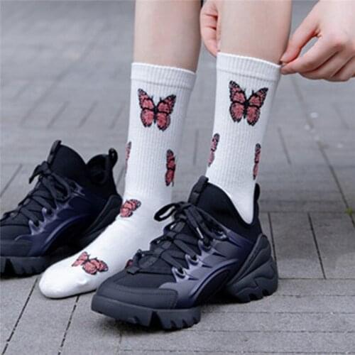 New Butterfly Socks Women Streetwear Harajuku Crew Kawaii Stripe Fashion Ankle Funny Cotton Embroidered Expression