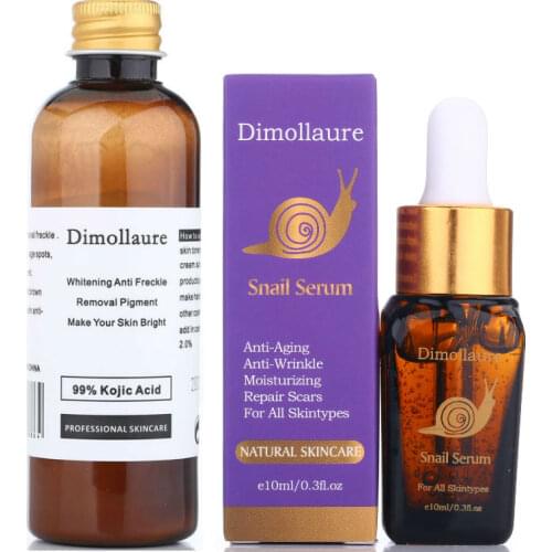 Dimollaure 30g Kojic Acid Whitening Cream+Snail Hyaluronic Acid Serum Removal Acne Scar Pigmentt Melanin Moisturizing