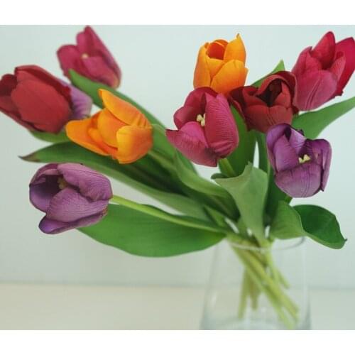 5Pcs Simulation Hand Feel tulip Artificial Flowers home decoration Fake Flowers Tulips Photography Props Wedding Bouquet