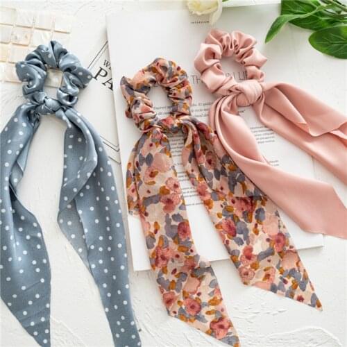 Long Ribbon Scrunchies Solid Color Dot Floral Print Hair Ties Women Girls Sweet Headwear Ponytail Hair Scarf Hair Rope 2021