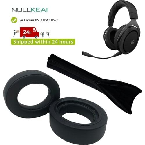 NULLKEAI Replacement Thicken Earpads For CORSAIR HS70 HS60 HS50 Headset With Plastic Buckle Memory Sponge Cushion