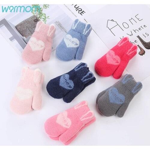 Warmom Love Letter Jacquard Baby Children Gloves Cute Baby Knitted Woolen Winter Warm Gloves For 0-3 Years Old
