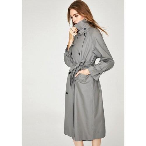 Trench Coat Women Windcoat Classical Design Dustcoat Solid Turn-down Collar Double Breated Sashes Elegant Style New Fashion
