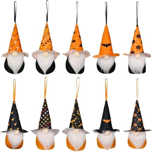 Halloween Decoration Faceless Doll With Bats Pumpkin Printed Hats Party Festival DIY Decoration Home Event Doll Pendants 1pc