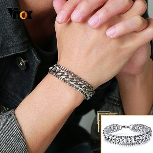 Vnox Punk Chunky Cuban Chain Bracelet for Men,Wide Heavy Stainless Steel Never Fade Metal Wristband,Layered Curb Box Rolo Chain