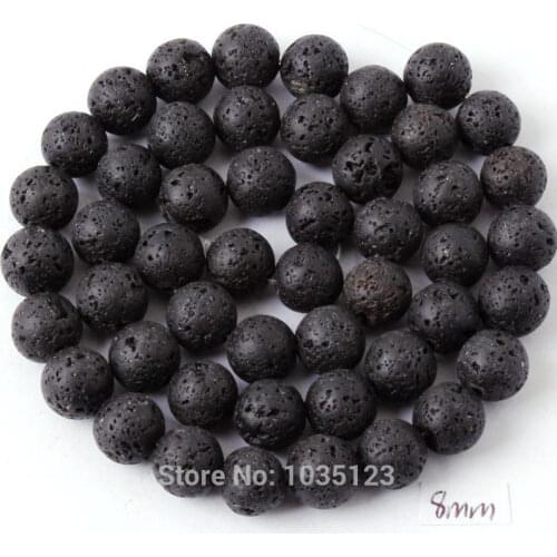 High Quality 8mm Natural Black Lava Rock Stone Round DIY Gems Necklace Bracelet Jewelry Loose Beads 15 Inch Free Shipping