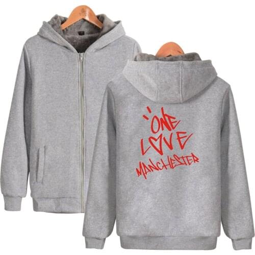 Winter Fashion Zipper Men Women Hoodies Jacket One Love Manchester Printed Long Sleeve Thicker Fleece Zip Up Hoodie Sweatshirts