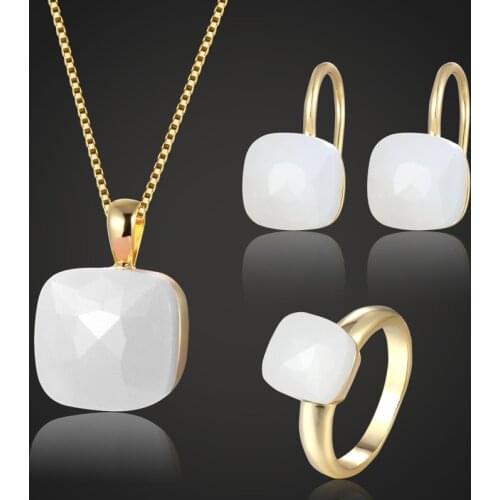 Zlxgirl Brand Elegant White opal Rhinestone Crystal Bridal Jewelry Sets Copper Necklaces Earrings Sets Wedding Jewelry sets