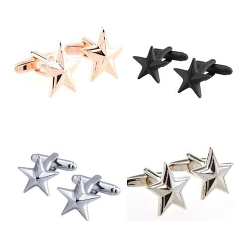10pairs/lot Matte Black/Rosegold/Silver Star Cufflinks 3D Star Cuff Links Copper Plating Cufflink Mens Jewelry Wholesale