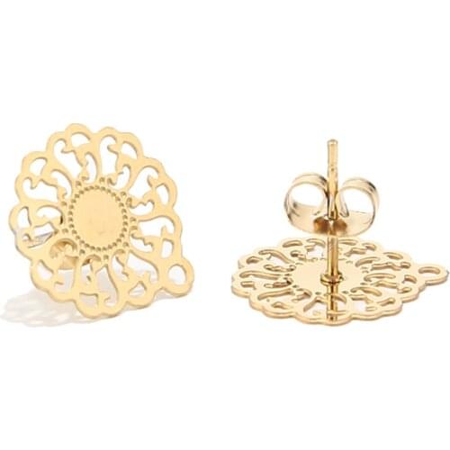 10pcs Stainless Steel Gold Tone Sunshine Flower Earrings 13*15mm Charm Earring Stud For DIY Jewelry Earring Making Findings