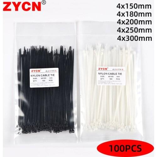 100Pcs Nylon 2.7×150 Self-Locking 200 250 300 Plastic Fasten Cable Ring Loop Wire Zip Tie Wraps Strap White Black Industry
