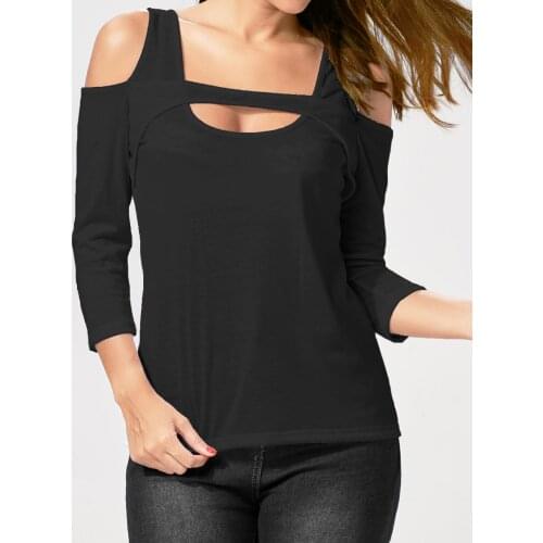 2017 Three Quarter Sleeve T shirt Women Off Shoulder Tops White Black Shirt Casual Loose T-shirt Fitness Top