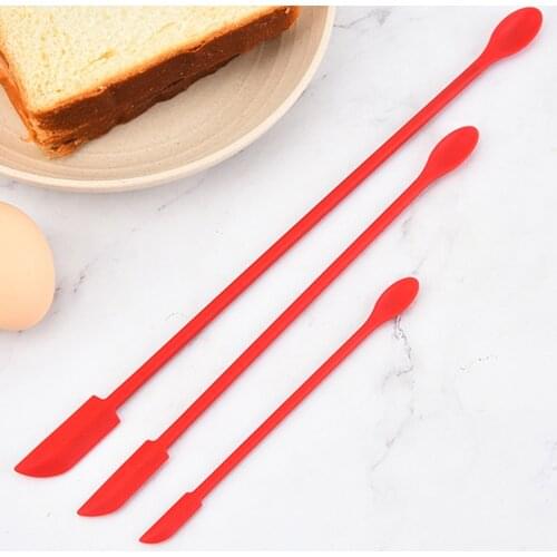 3pcs/Set Silicone Jam Spatula Lengthened Double-Ended Spoon Reusable Scraper Makeup Brushes Beauty Kitchen Supplies Black/ Red