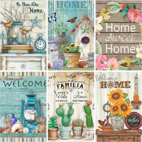 Huacan 5D Diamond Painting Text Landscape Full Diamond Embroidery Mosaic Cartoon Needlework Paintings For Interior Wall Decor