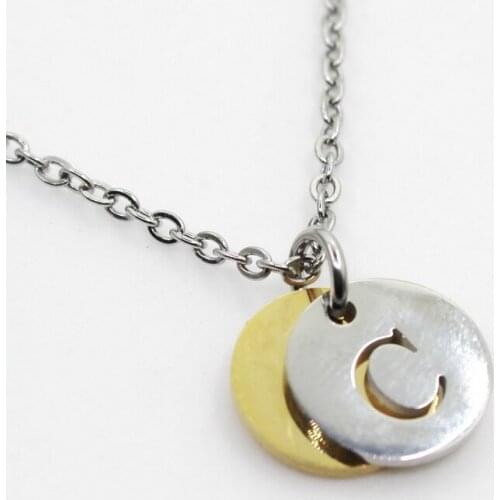 Stainless Steel Alphabet C 1pcs Initial Necklace Pendant Women Men Jewelry Stainless Steel Round Coin Letter Necklace Jewelry