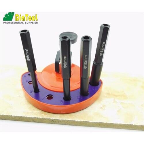 DIATOOL 4pcs Drill Bits Plus 1pc Positioner Sucker 6mm+8mm+10mm+12mm Hex Vacuum Brazed Diamond Drill Bit Wet Marble Tile Granite