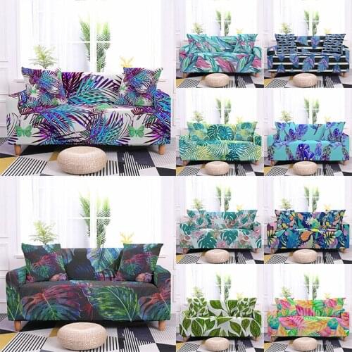 Elastic Corner Couch Cover Leaves Pattern Modern Sofa Cover Anti-dust Sofa Slipcover Fully-wrapped for Living Room