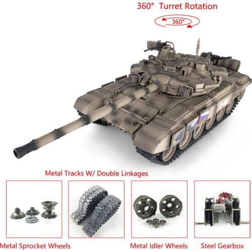 Heng Long 1/16 7.0 Russia T90 Radio-controlledTank Yellow 3938 W/ 360° Turret Metal Tracks TH17866-SMT4