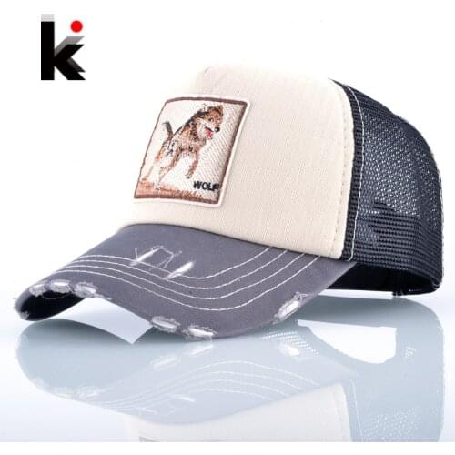 Fashion Unisex Patch Bones Wolf Embroidery Hip Hop Hats Breathable Mesh Baseball Caps Men Women Casquette Summer Trucker Gorras