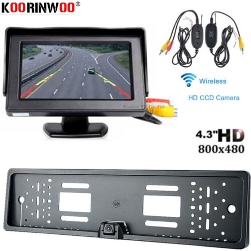 Koorinwoo Wireless Car License Plate Frame Camera Reverse CCD HD IP68 Car Rear view Camera Accessory With Monitor Digital Screen