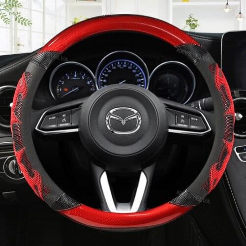 Leather +Carbon Fiber Car Steering Wheel Cover for CX-3 CX-4 CX-5 CX-7 CX-9 Mazda 3 Axela 6 Gh Gj Demio Anti-Slip Funda Volante