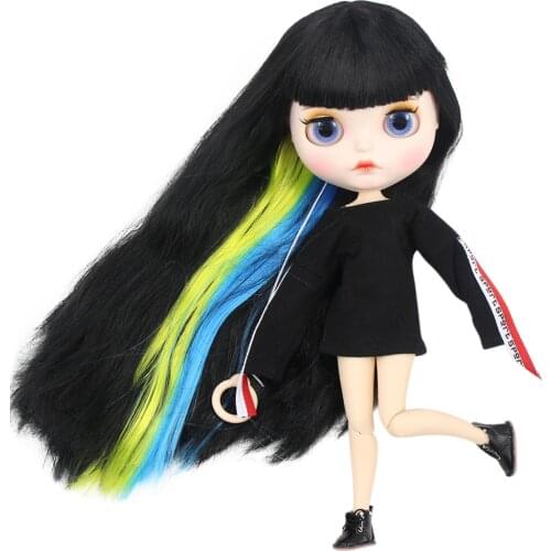 ICY DBS Blyth Doll white skin joint body New matte face handsome black mixed color straight hair DIY sd gift toy