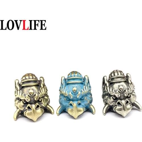 Brass Chinese God of Thunder Knife Beads Jewelry DIY EDC Outdoor Tool Lanyard Hanging Accessories Retro Bird Beast Face Keyring