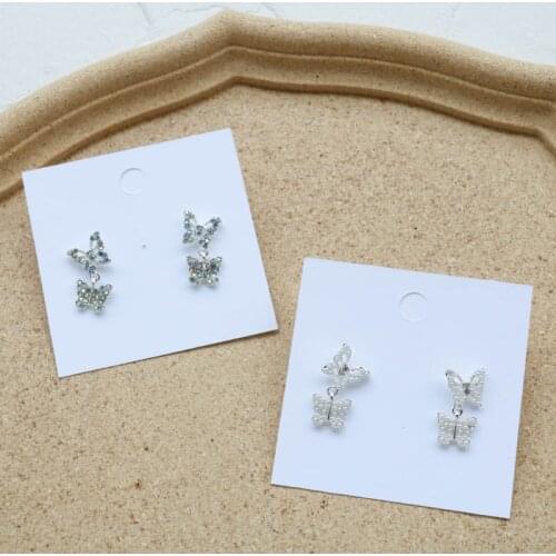 Cute Butterfly Crystal Dangle Earrings for Women Elegant Korean Shiny Insect Butterfly Female Pendant Ear Jewelry