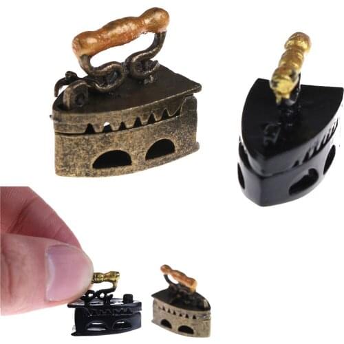Mini Dollhouse Miniature 1:12 Toy Vintage Metal Black Iron Clothes Tool Urniture Toys Accessories
