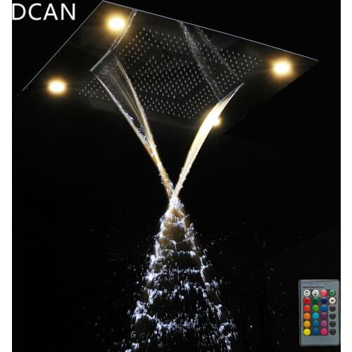 DCAN Multi Function Rainfall Shower Heads Led Light Remote Control Shower Head 600*800mm Ceiling Rain Shower Waterfall Massage