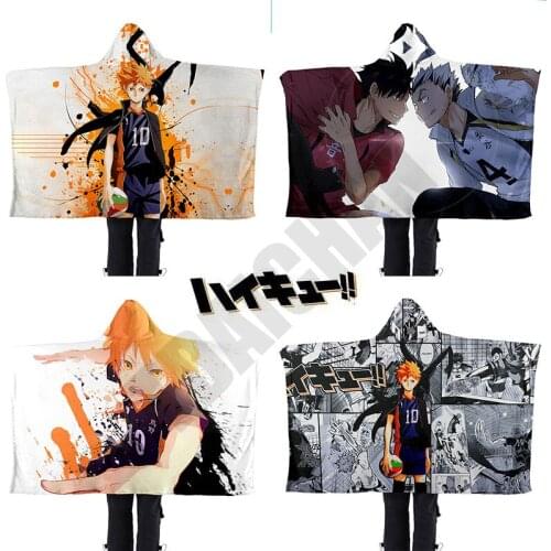 Fashion Indoor Home Poncho Haikyuu!! Japan Anime Boys Girls Blanket Hoodie Unisex Lazy Blanket Flannel with Cape Warm Soft