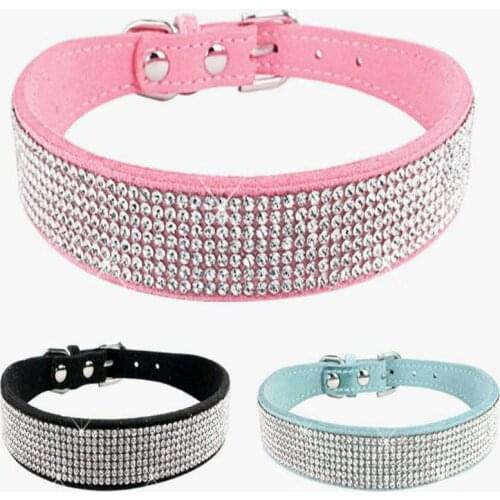 Fashion Designer Dog Collar Multiple Row Crystal Diamond Dog Leash Soft Velvet Dog Chain for Teddy Bling Rhinestone Pet Supplies