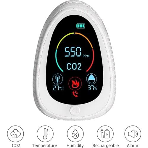 Air Quality Monitor CO2 Alarm Detector with LCD Screen Temperature Humidity Display Carbon Dioxide Tester 1400mAh CO2 Tester