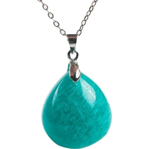 2018 Newly Genuine Natural Amazonite Gems Stone Women Pendant Necklace Water Drop Shaped Charm Crystal Stone Pendant 23*20*6mm