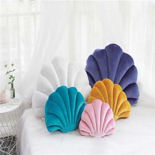 Shell Shape Pillow Soft Seat Cushion Luxury Nordic Velvet Throw Pillow Solid Color Wedding Decorative Manual Wave Pillows